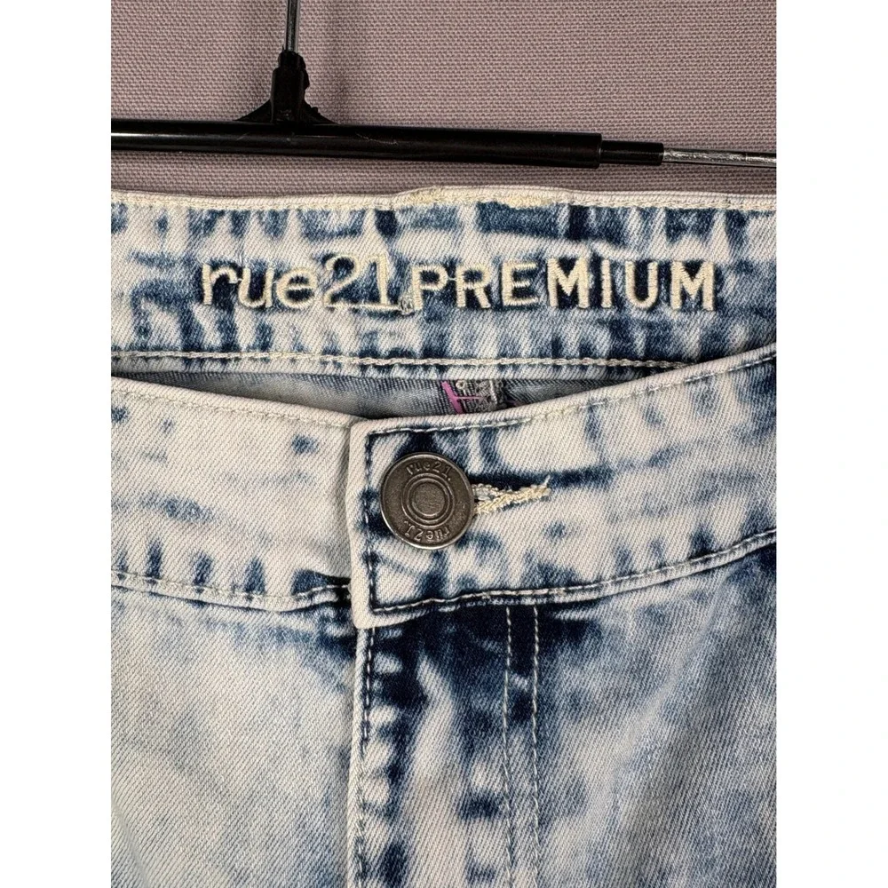 RUE21 PREMIUM Skinny Jeans Mens 40x32 Blue Acid Wash Graffiti Distressed Yellow